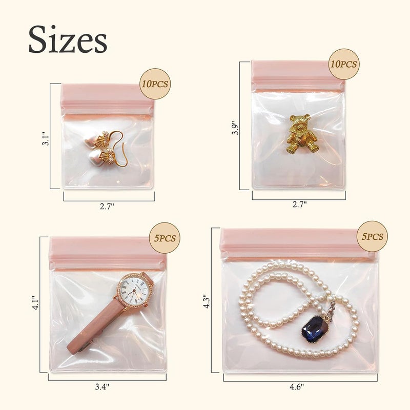 Qryval 30 PCS Anti Tarnish Jewelry Bags for Travel and Storage, Small Clear EVA Pouches Organizer for Gold Silver Ring Earing Chain Bracelet, Jelly-Like Softness, No Yellowing, No Odors(Assorted Sizes） - Image 2